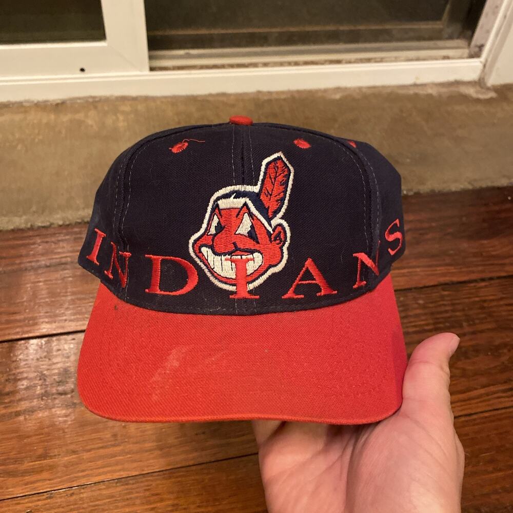 VTG 90's Cleveland Indians Spell Out Chief Wahoo Snapback Hat The Game Rare